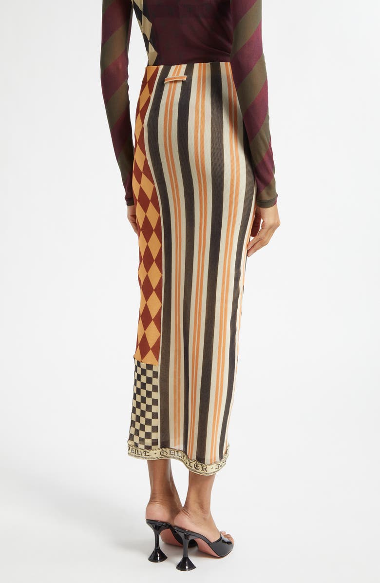 Jean Paul Gaultier Patchwork Print Mesh Maxi Skirt, Alternate, color, Burgundy Multicolor