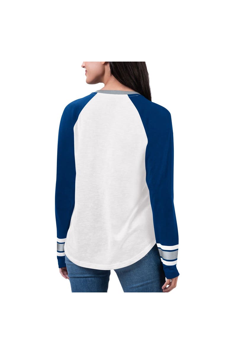 G-III 4HER BY CARL BANKS Women's G-III 4Her by Carl Banks White/Royal Indianapolis Colts Top Team Raglan V-Neck Long Sleeve T-Shirt, Alternate, color,