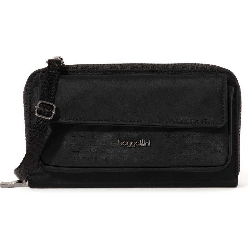 Baggallini Rfid Phone Wallet Crossbody Bag In Black Twill