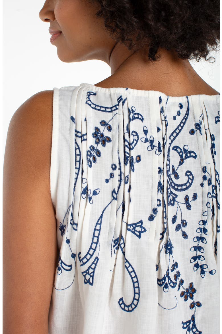 Embroidered Pintuck Cotton Top, Alternate, color, CREAM