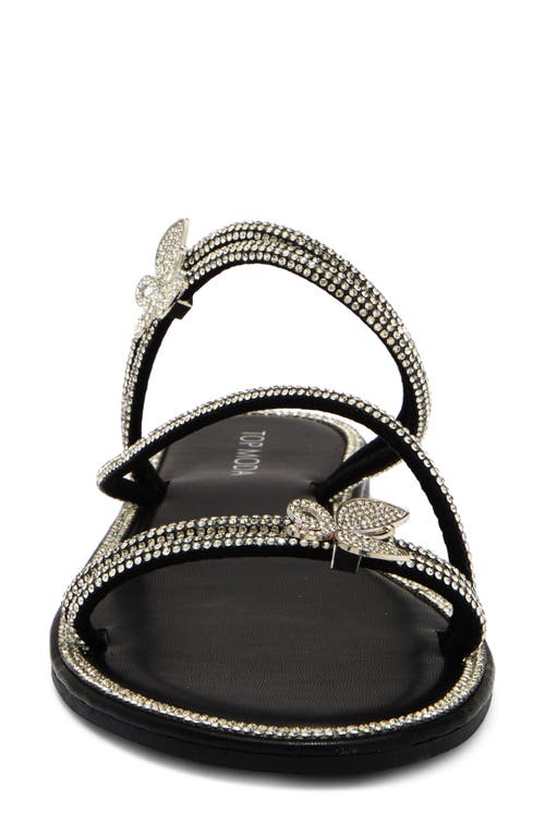 Top Guy Shoes Paz Crystal Butterfly Slide Sandal In Black Pu