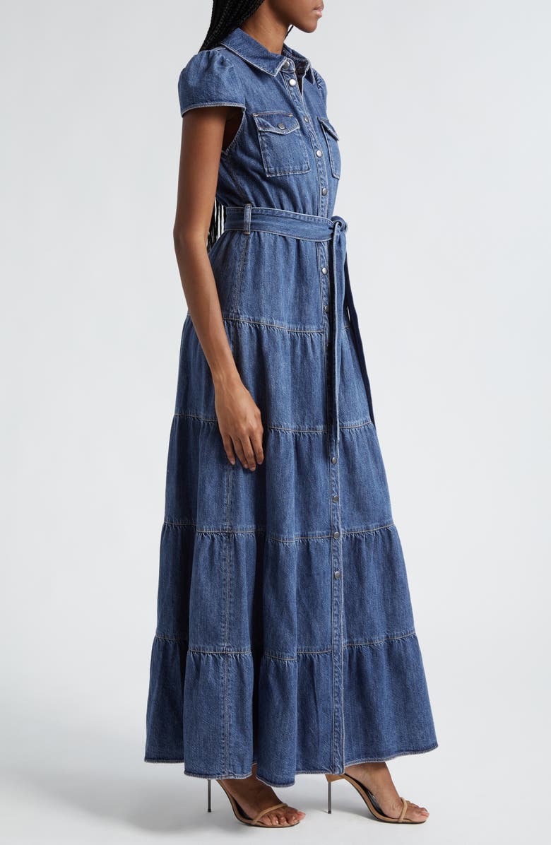 Alice + Olivia Miranda Tie Belt Denim Maxi Shirtdress, Alternate, color, 