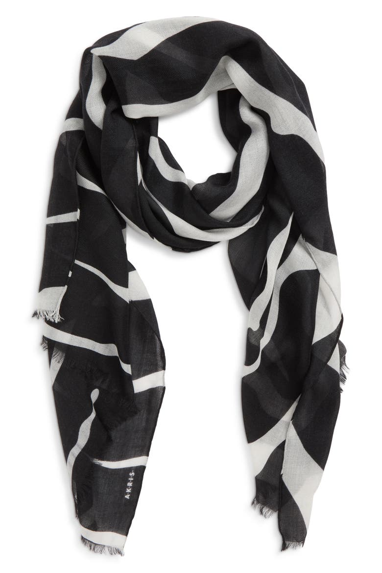 Zepra Stripe Cashmere Scarf, Alternate, color, BLACK-WHITE