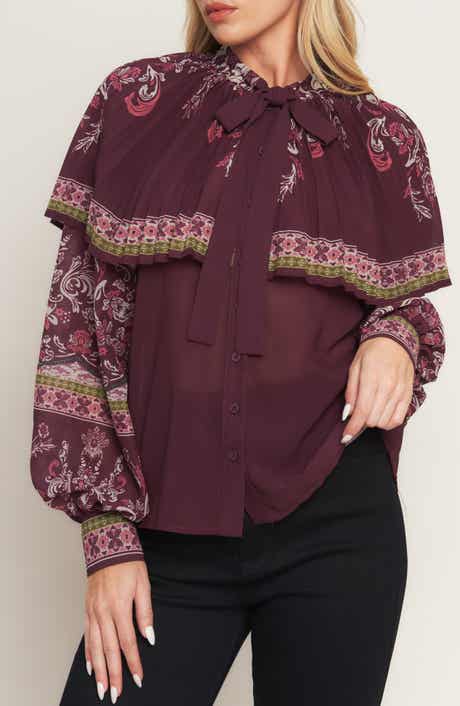 Pleated Cape Tie Neck Shirt