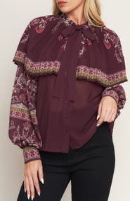 FLYING TOMATO Pleated Cape Tie Neck Shirt