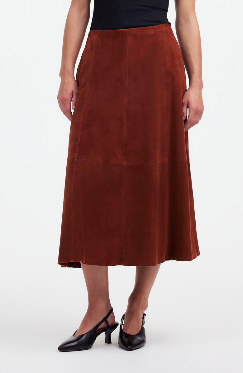 Madewell Seamed Suede Midi Skirt, Main, color, 