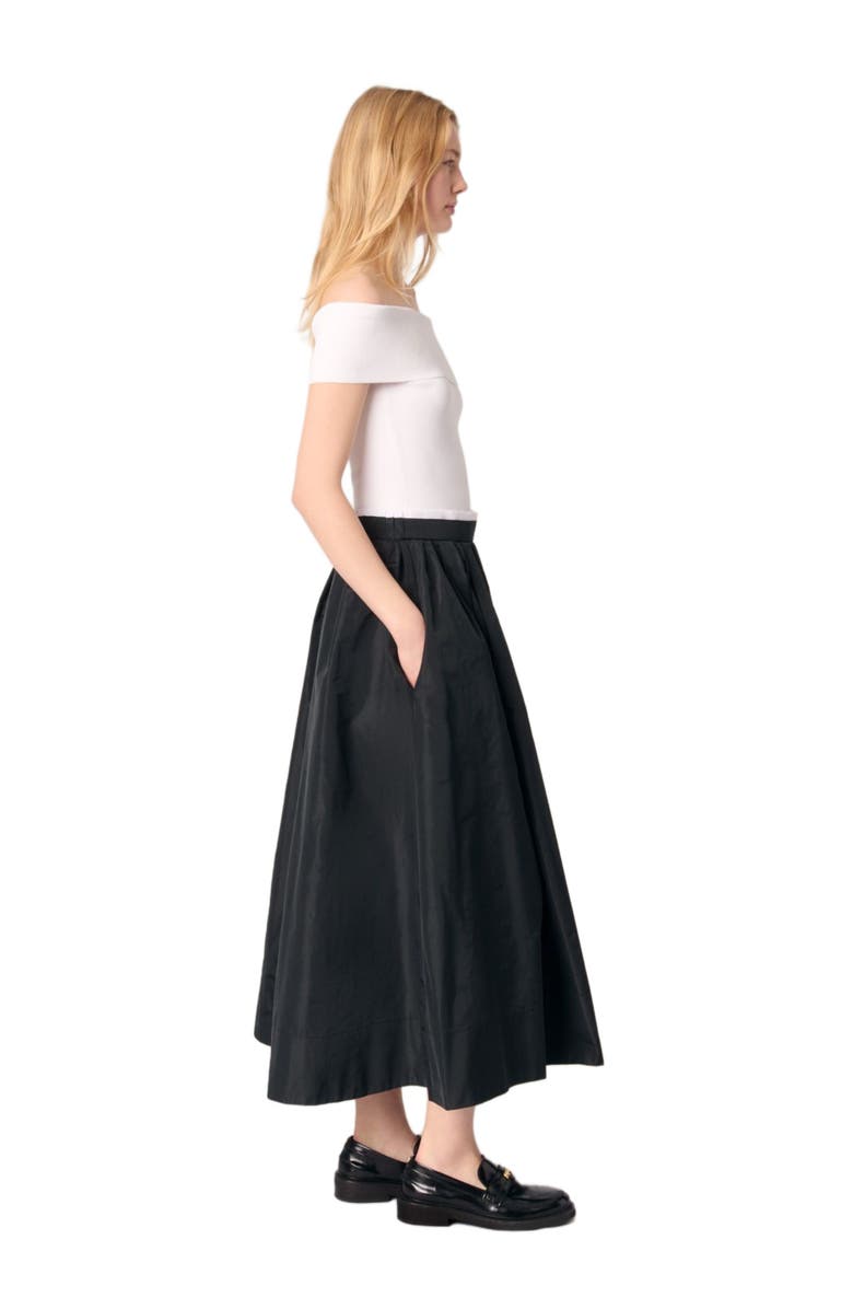 maje maxi skirt with contrast waistband, Alternate, color, Black