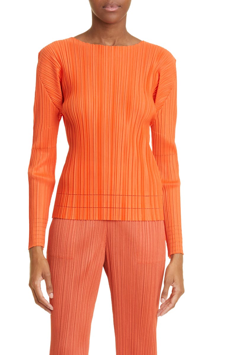 Pleats Please Issey Miyake Pleated Long Sleeve Top, Main, color,