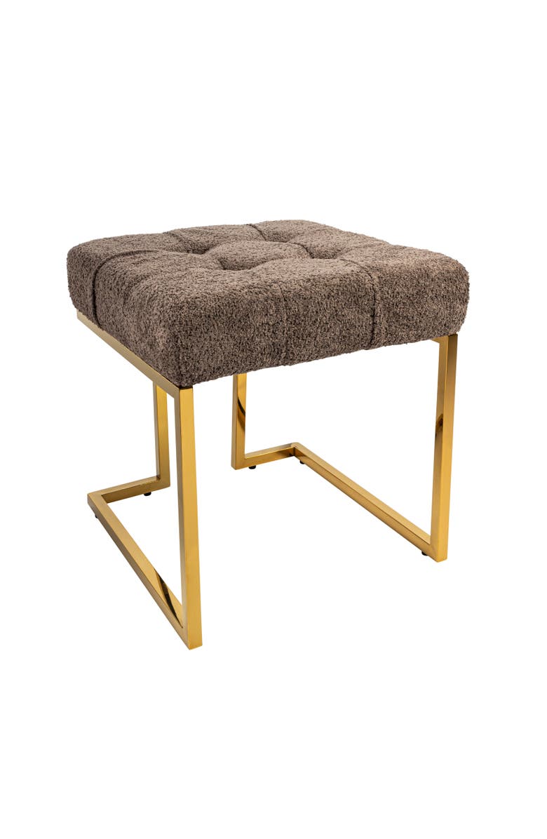 Storied Home Art Deco Tufted Velvet Upholstered Stool with Stainless Steel Legs, Grey and Gold, Main, color, Grey
