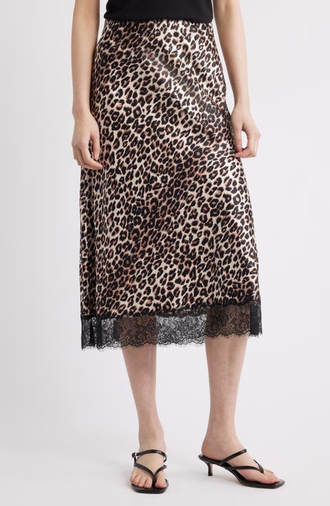 Ebony Leopard Print Lace Satin Skirt