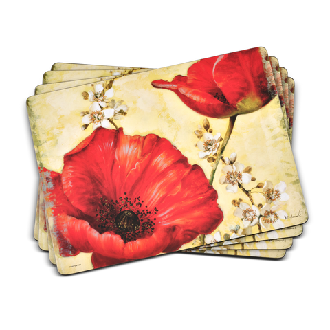 Red Poppy Blossoms Set of 4 Cork Back Placemats