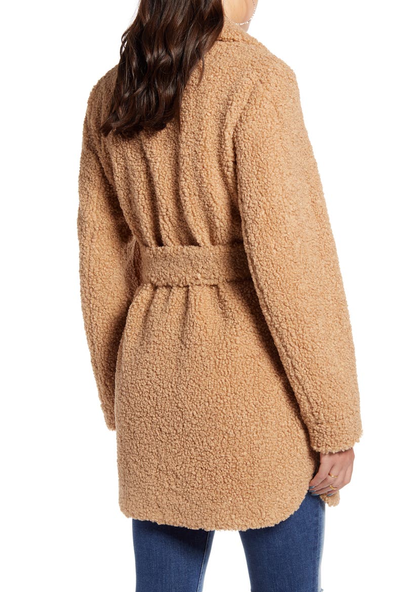 Toffee Faux Shearling Belted Coat, Alternate, color, BEIGE