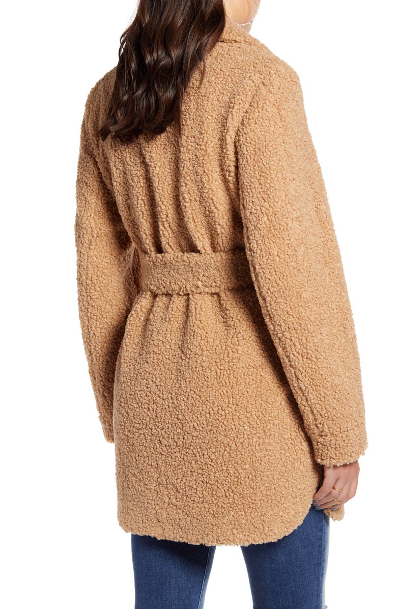 BLANKNYC Toffee Faux Shearling Belted Coat, Alternate, color,