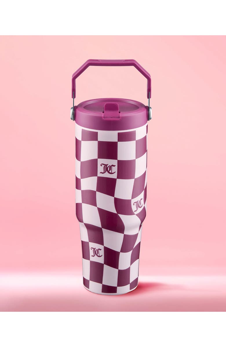 Juicy Couture 30-Ounce Stainless Steel Flip Sip Water Tumbler, Alternate, color, Pink Wavy Check