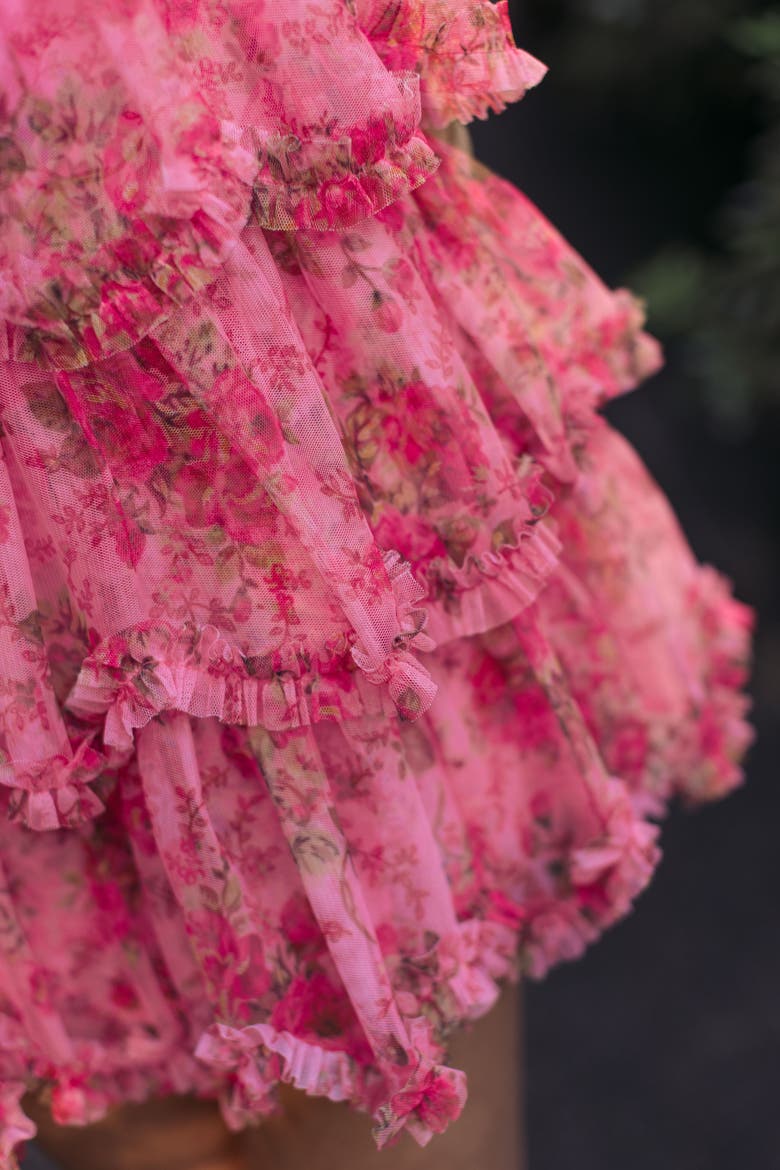 Floral High Neck Cap Sleeve Ruffle Mini Dress, Alternate, color, Pink Multi
