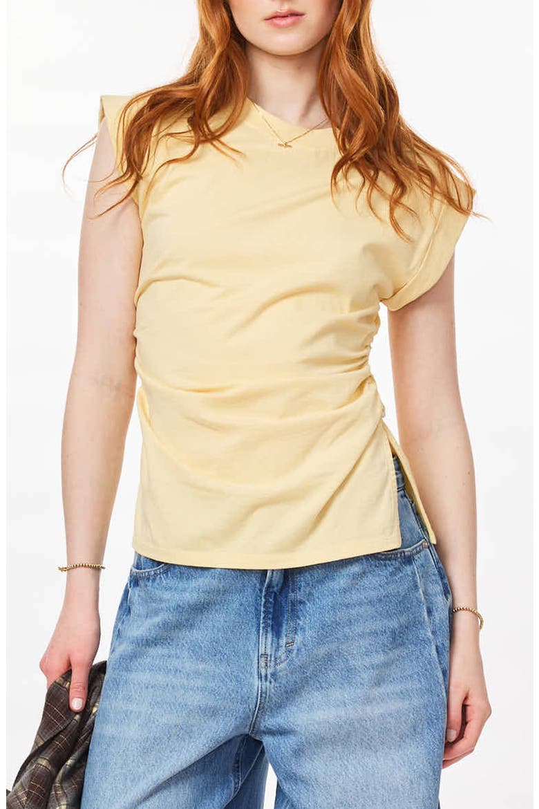 Cap Sleeve Side Slit Ruched Top, Main, color, REED YELLOW