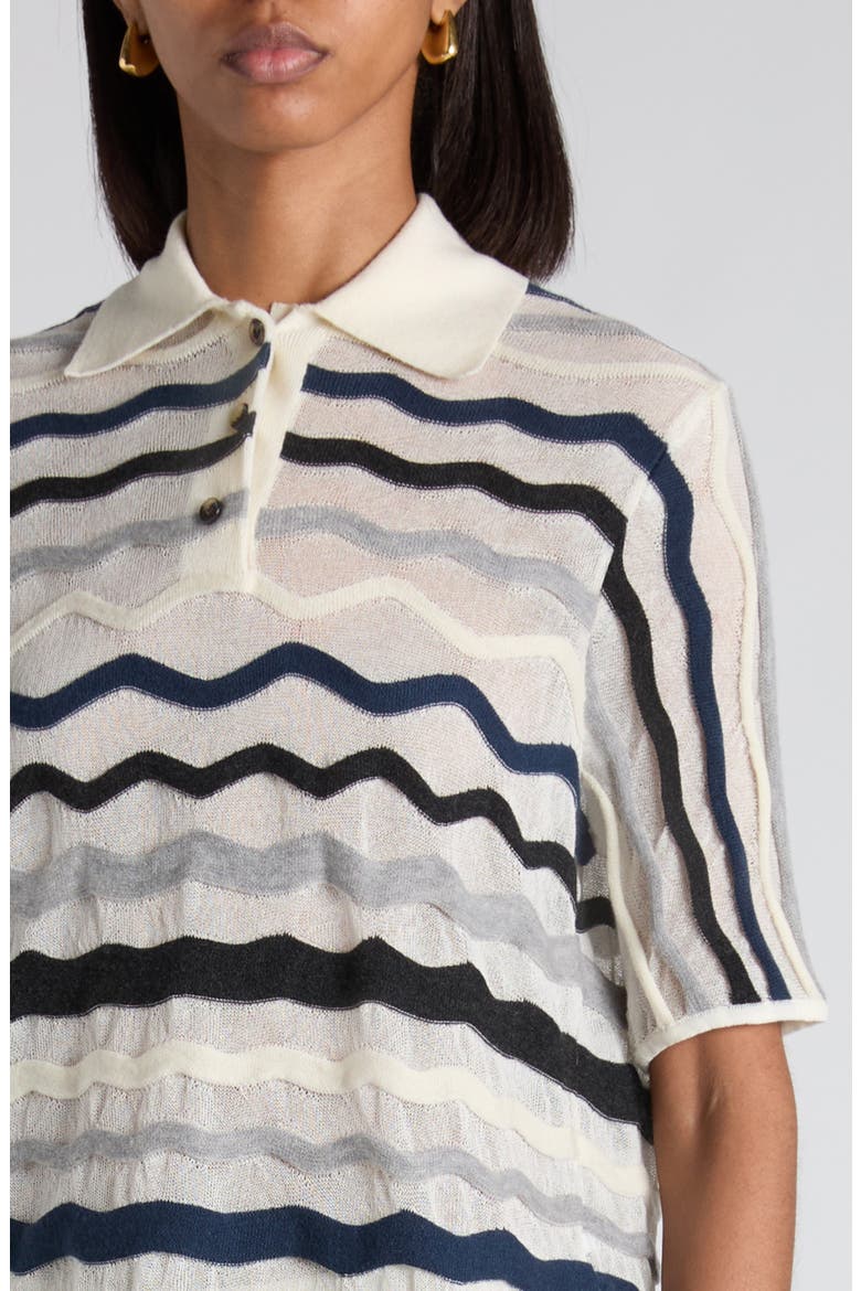 Layered Chevron Stripe Wool Blend Polo Sweater, Alternate, color, CHALK WAVE GREY