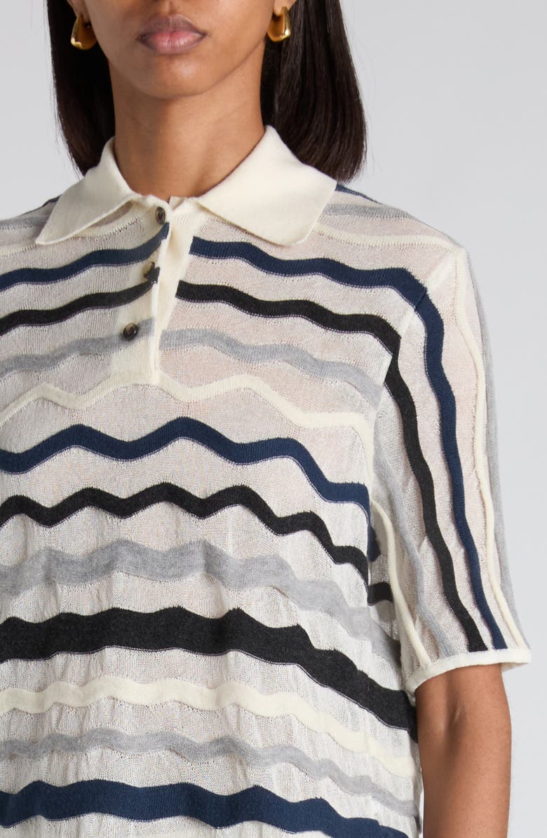 Bottega Veneta Layered Chevron Stripe Wool Blend Polo Sweater, Alternate, color, Chalk Wave Grey