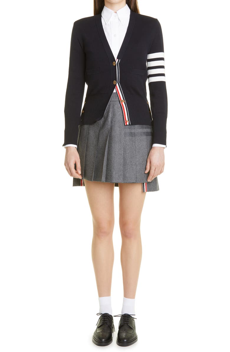 Thom Browne 4-Bar Pleat Wool Miniskirt, Alternate, color, Med Grey