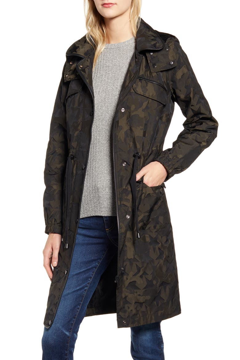 Star Jacquard Raincoat with Removable Hood, Main, color, MILITARY