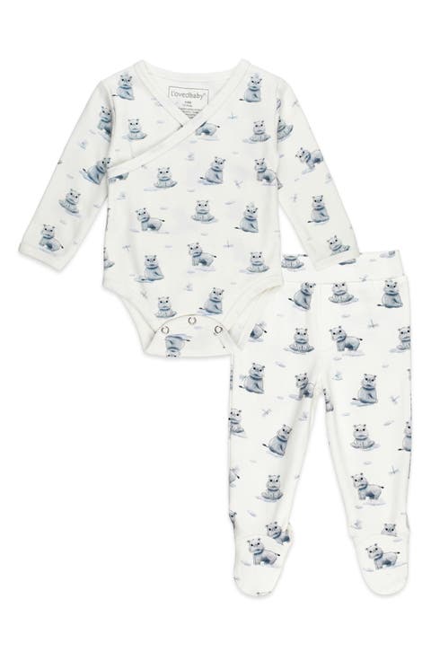 Panda Print Organic Cotton Wrap Bodysuit & Footed Pants Set (Baby)