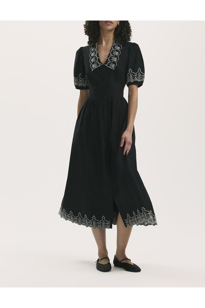 Arianna Embroidered Cotton Midi Dress, Alternate, color, Black