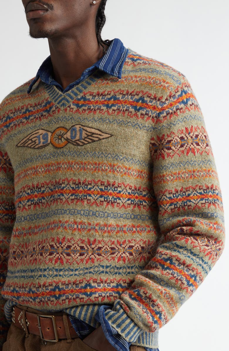 Double RL Hand-Embroidered Fair Isle Wool Blend Sweater, Alternate, color, 