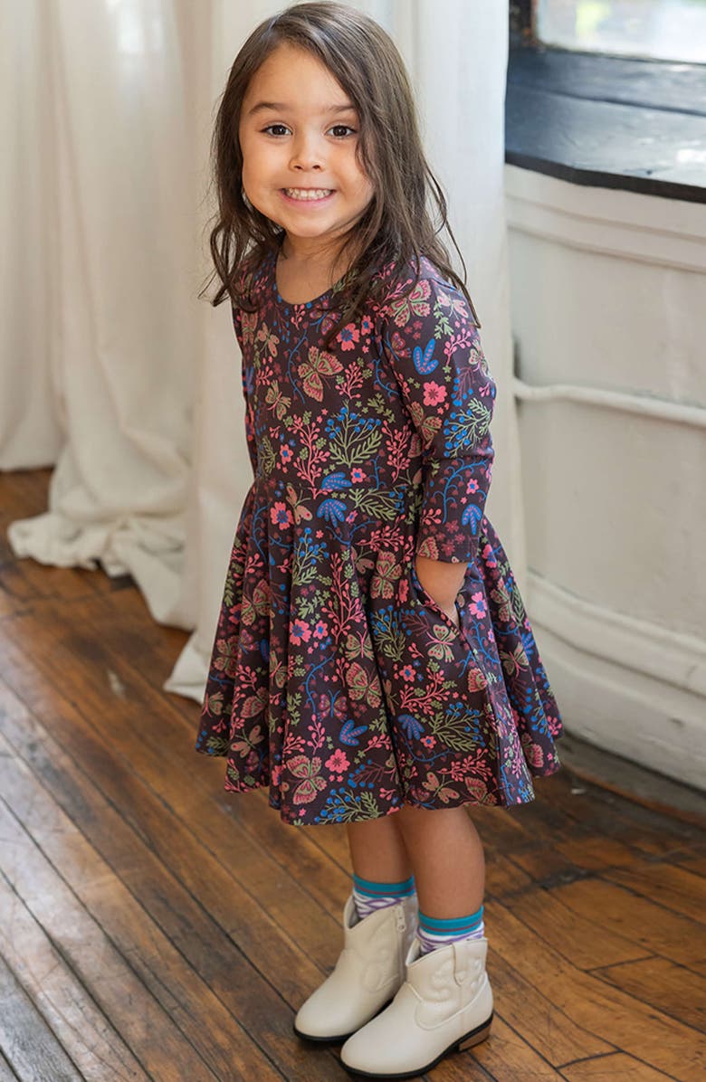 Mightly Organic Cotton 3/4 Sleeve Print Twirl Dress, Alternate, color, Flower Child