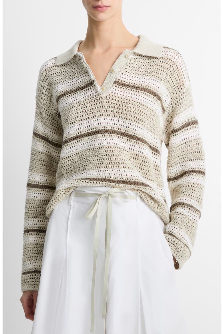 Cotton Stripe Polo Sweater, Main, color, WHITE STONE COMBO