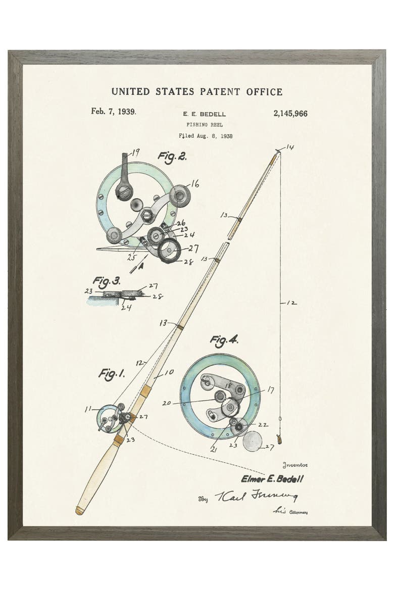 Fishing Reel Patent in Black Frame, Main, color, No Color