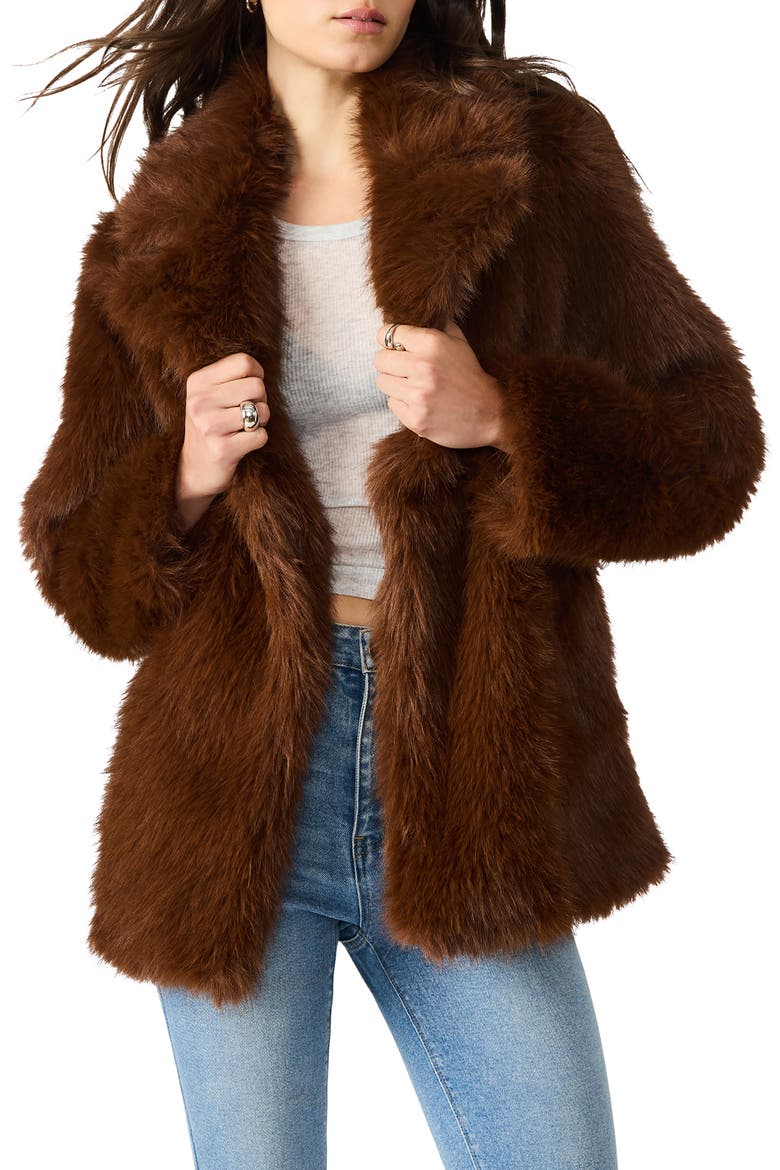 Kindra Faux Fur Coat, Main, color, BROWN