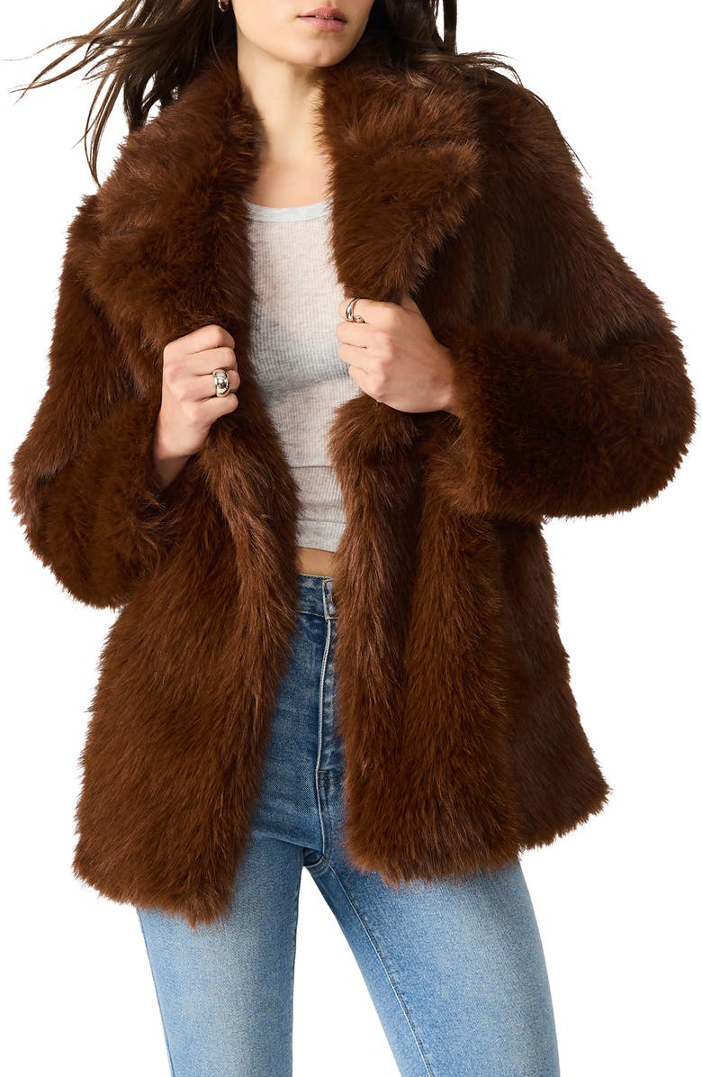Steve Madden Kindra Faux Fur Coat, Main, color, Brown