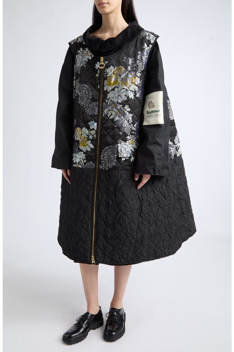 x Barbour Embroidered Jacquard Gilet Coat, Alternate, color, BLACK