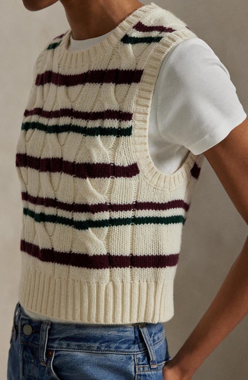 Polo Ralph Lauren Cropped Striped Cable-knit Wool And Cashmere-blend Vest In Multi