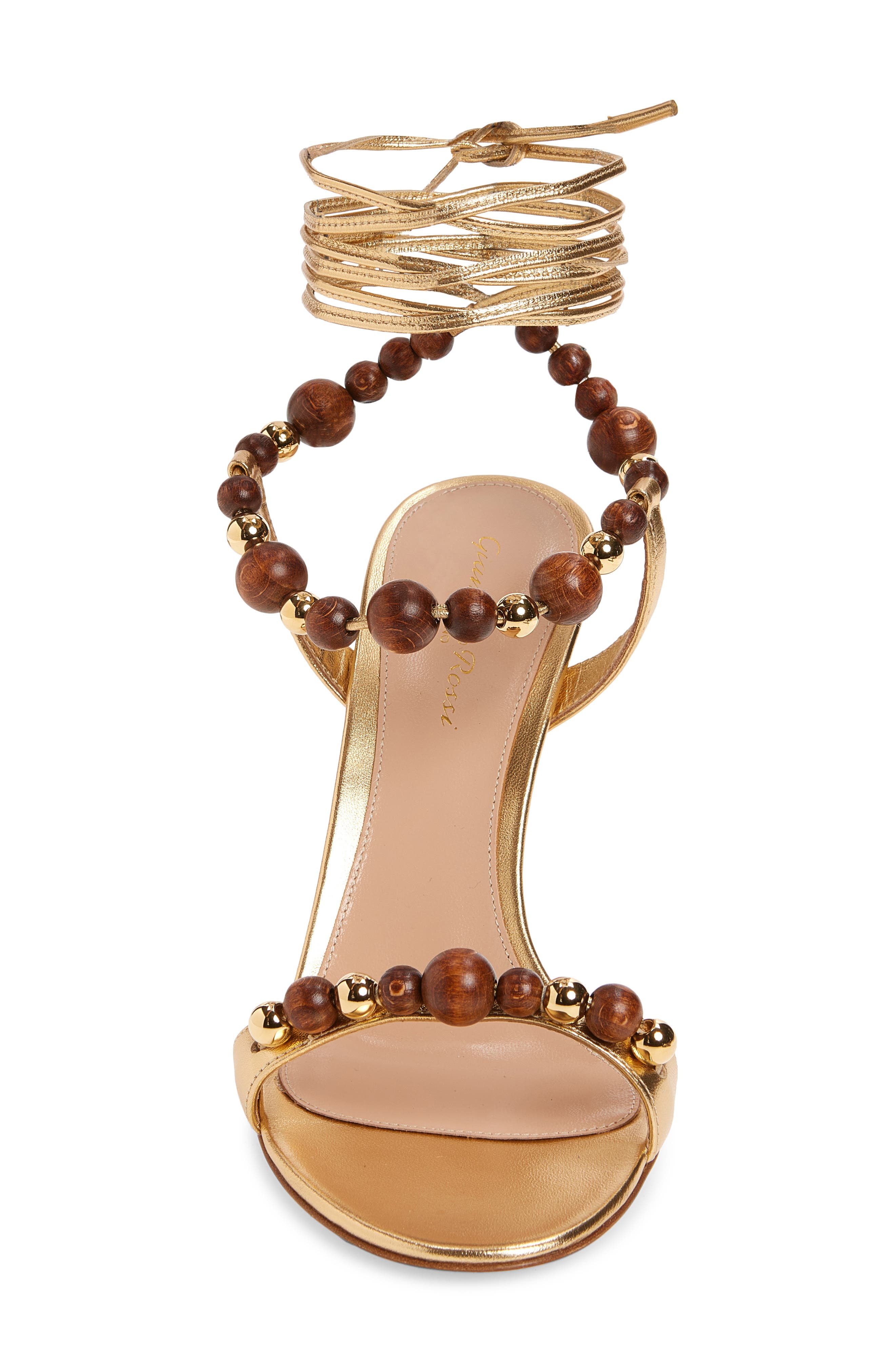 Gianvito Rossi Wood Bead Ankle Wrap Sandal, Alternate, color, Mekong