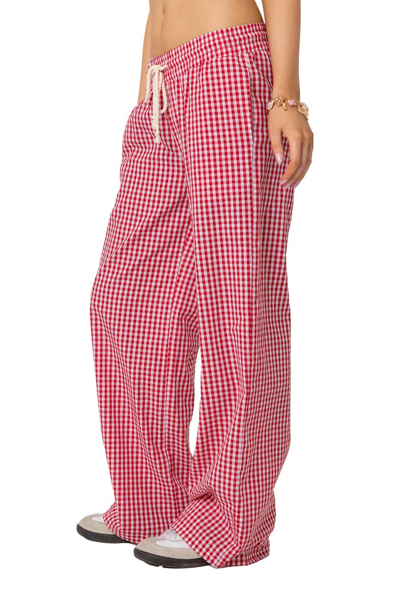 Taya Gingham Low Rise Drawstring Pants, Alternate, color, RED