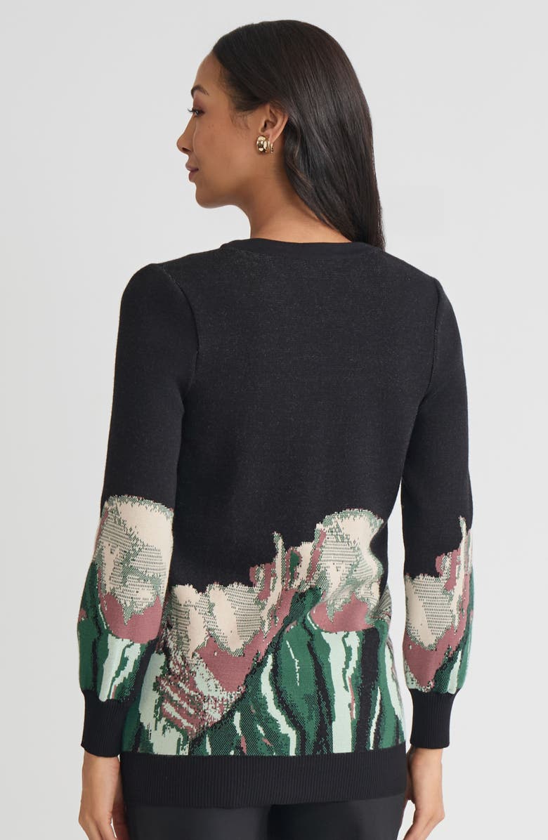Misook Relaxed Floral Jacquard Knit Cardigan, Alternate, color, Dark Ivy/Black/Midnight Umber