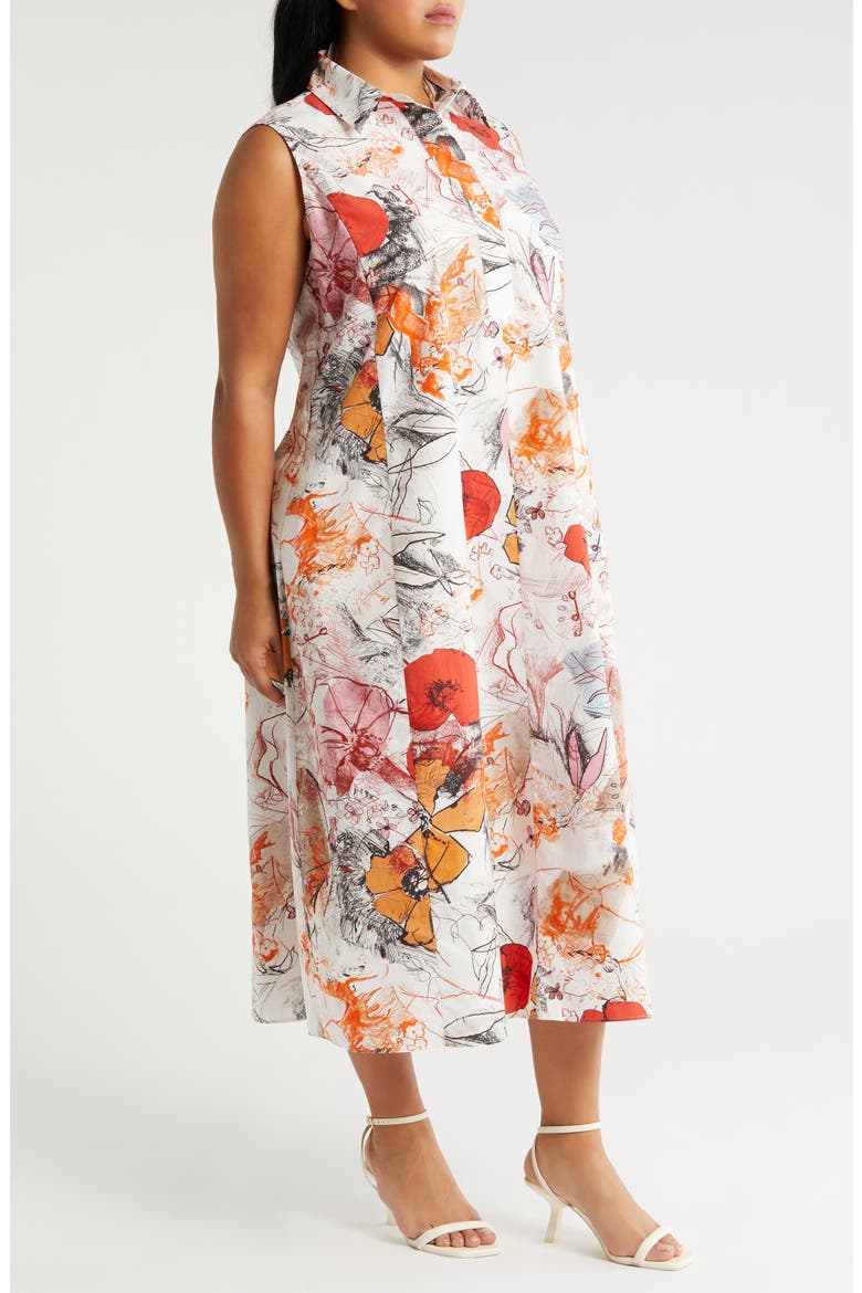 Rabat Floral Sleeveless Midi Shirtdress, Alternate, color, WHITE POPPY