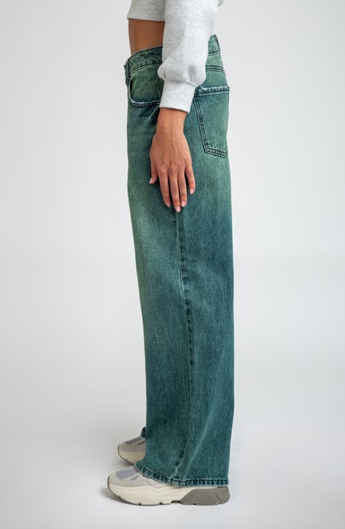 I Love Who I Am Low Rise Baggy Flare Jeans In Green