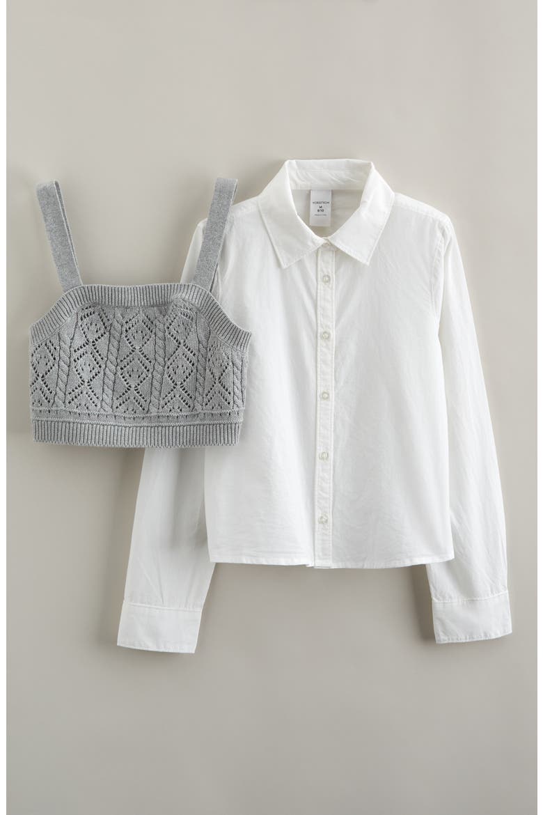 Kids' Knit Tank & Button-Up Shirt Set, Alternate, color, WHITE- GREY HEATHER