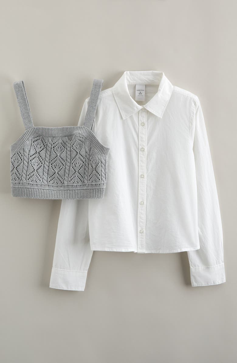 Nordstrom Kids' Knit Tank & Button-Up Shirt Set, Alternate, color, White- Grey Heather