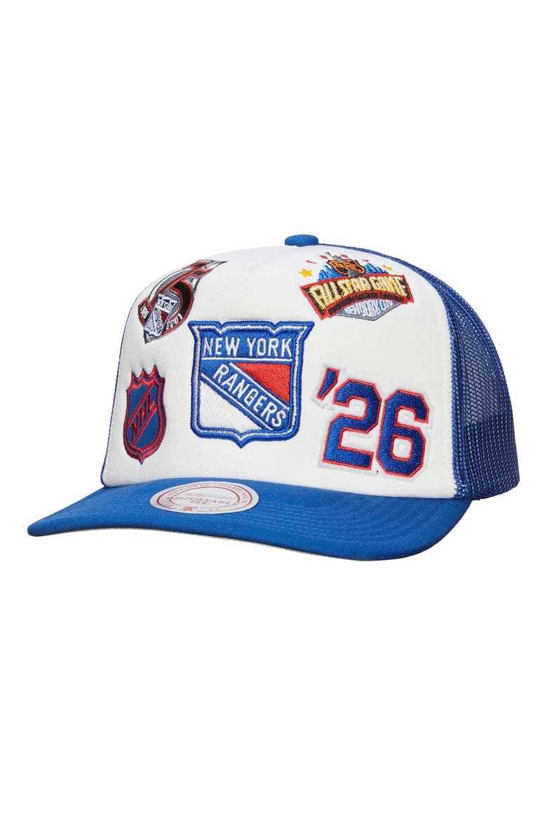 Men's Mitchell & Ness White/Blue New York Rangers Gridlock Trucker Adjustable Hat, Main, color, White