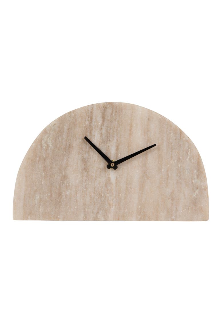 Decorative Half Moon Marble Mantel Clock, Beige and Black, Alternate, color, Natural