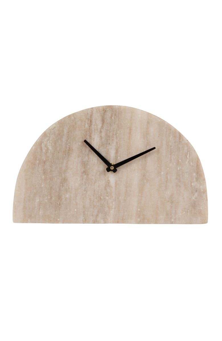 Storied Home Decorative Half Moon Marble Mantel Clock, Beige and Black, Alternate, color, Natural