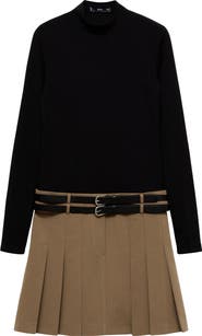 MANGO Candy Pleated Mixed Media Long Sleeve Minidress