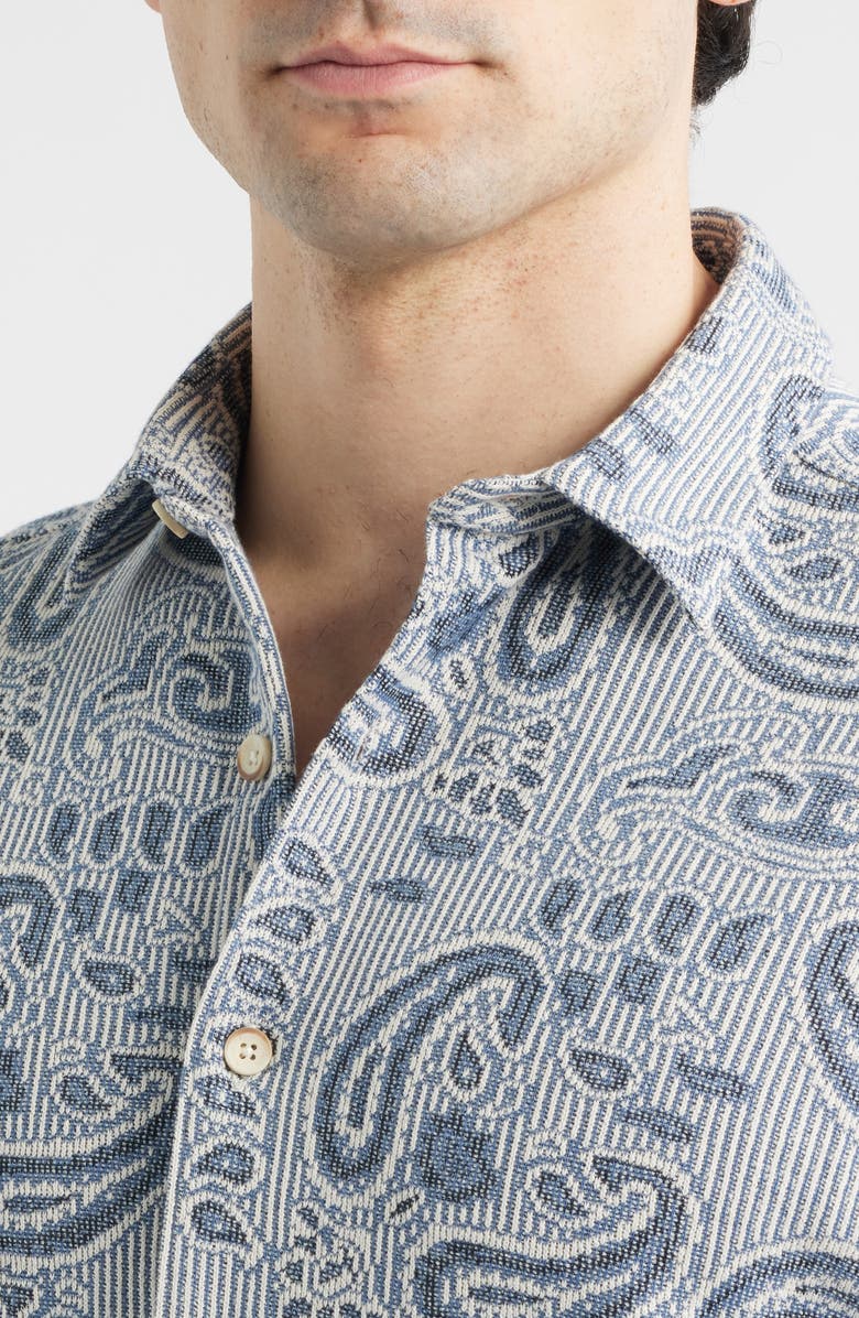 Johnston & Murphy Linden Textured Short Sleeve Button-Up Shirt, Alternate, color, Blue Paisley