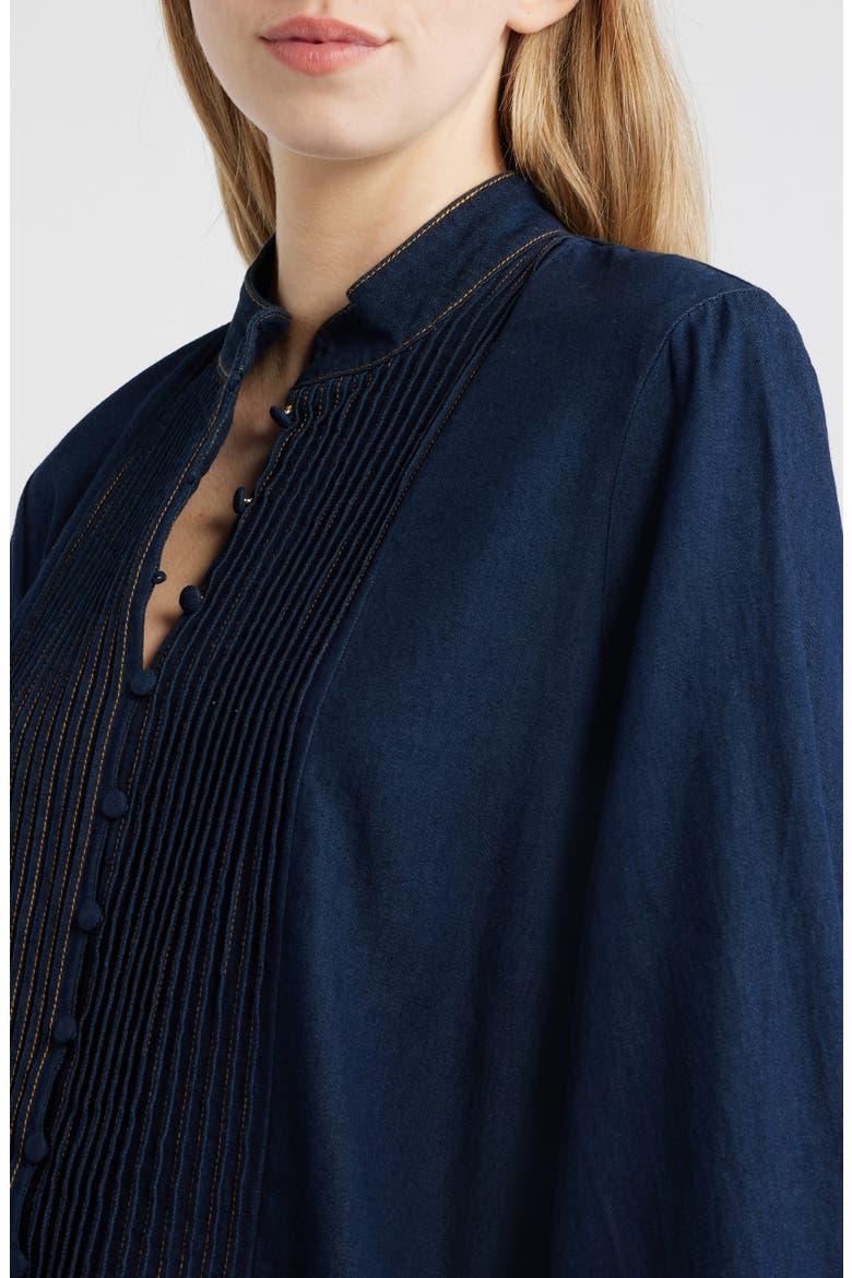 Antonia Long Sleeve Chambray Minidress, Alternate, color, DARK BLUE