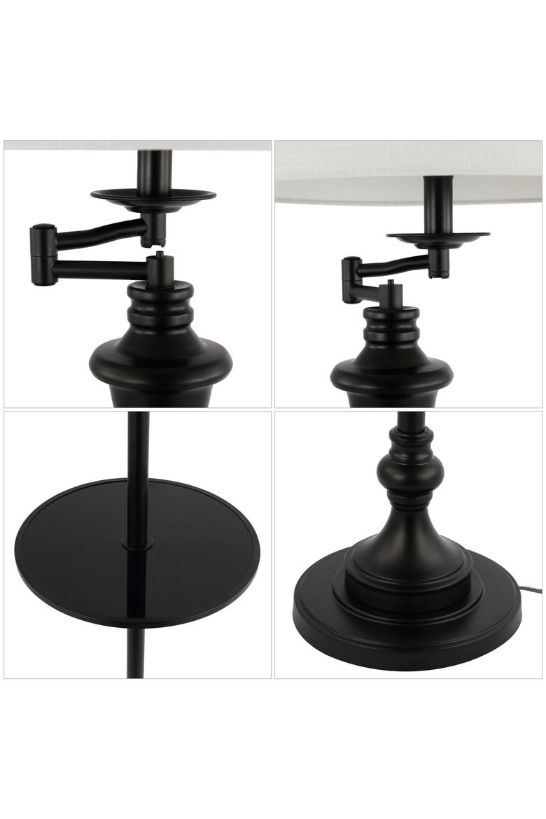 Cora Modern Metal LED Floor Lamp with Integrated Glass Side Table and Swing Arm, Alternate, color, Black