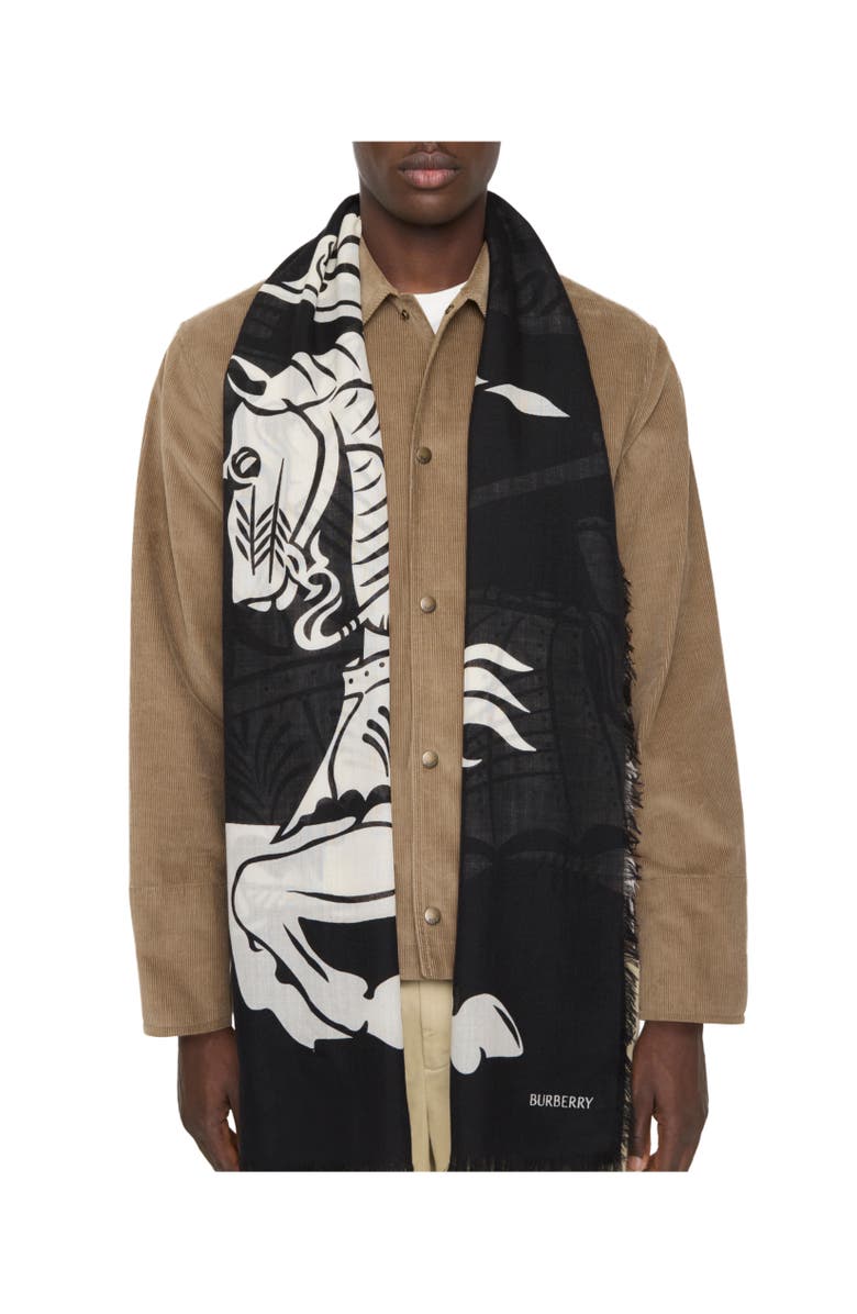 Burberry Wide EKD Wool Scarf, Alternate, color, Black/Calico