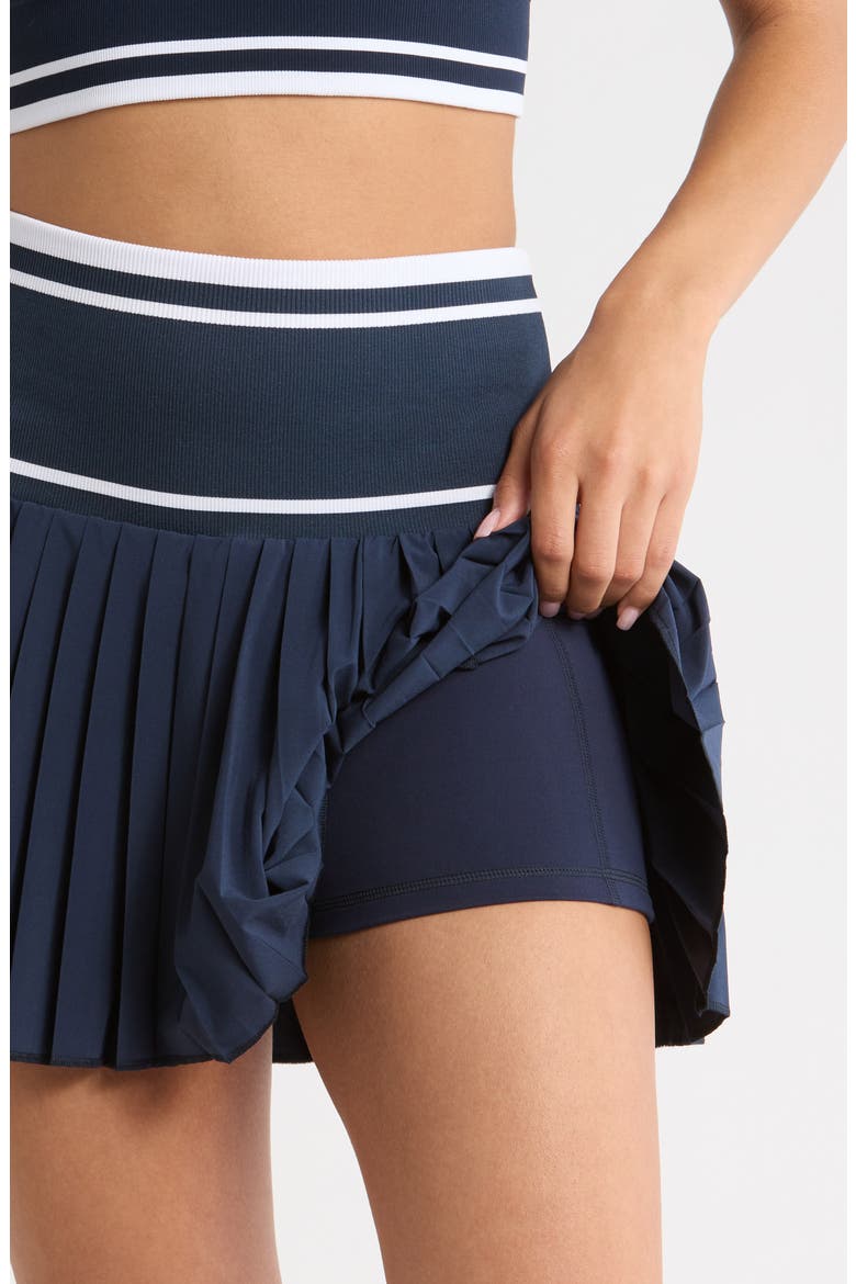Mixed Media Pleated Sport Skirt, Alternate, color, NAVY SAPPHIRE